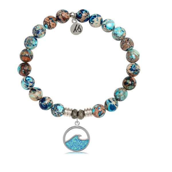 BRACELETS - Earth Jasper Stone Bracelet With Deep As The Ocean Sterling Silver Charm