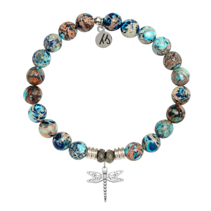 BRACELETS - Earth Jasper Stone Bracelet With Dragonfly Sterling Silver Charm