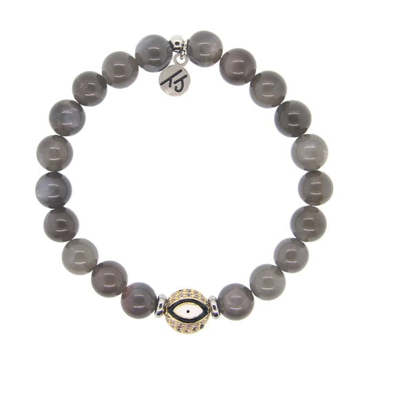 BRACELETS - Evil Eye Bead With Black Moonstone Gemstones Bracelet