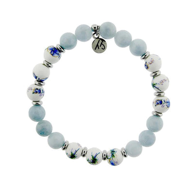 BRACELETS - Floral Moments Bracelet- Light Blue Quartz And Orchid Painted Porcelain Beads