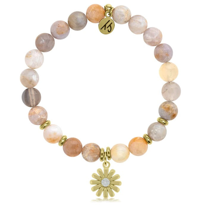 BRACELETS - Gold Collection - Australian Agate Stone Bracelet With Daisy Gold Charm