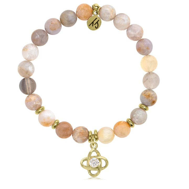 BRACELETS - Gold Collection - Australian Agate Stone Bracelet With Stronger Together Gold Charm