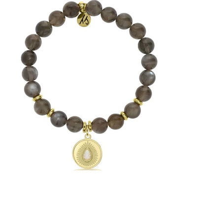 BRACELETS - Gold Collection - Black Moonstone Stone Bracelet With You're One Of A Kind Gold Charm