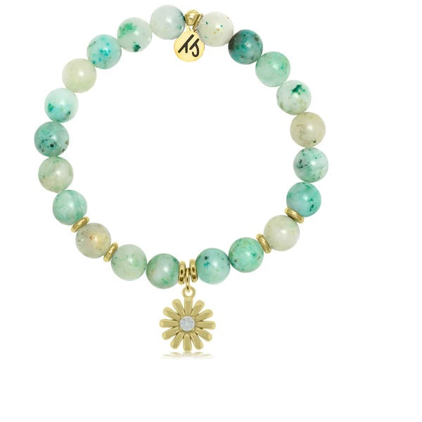 BRACELETS - Gold Collection - Caribbean Quartzite Stone Bracelet With Daisy Gold Charm