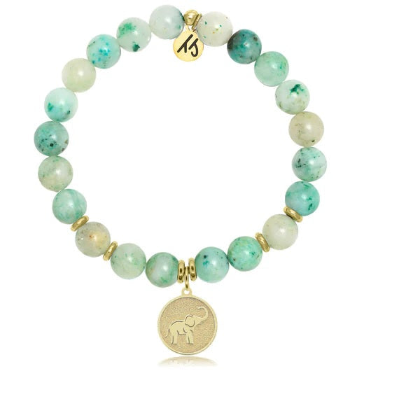 BRACELETS - Gold Collection - Caribbean Quartzite Stone Bracelet With Lucky Elephant Gold Charm