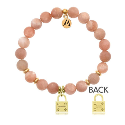 BRACELETS - Gold Collection- Peach Moonstone Gemstone Bracelet With Unbreakable Gold Charm