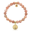 BRACELETS - Gold Collection: Peach Moonstone Stone Bracelet With Sunsets Gold Charm