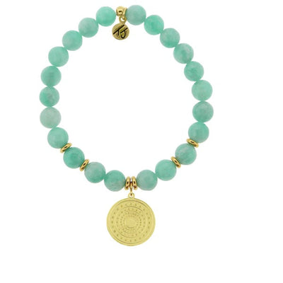 BRACELETS - Gold Collection - Peruvian Amazonite Stone Bracelet With Family Circle Gold Charm