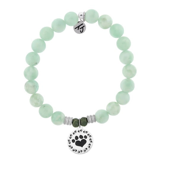 BRACELETS - Green Angelite Bracelet With Paw Print Sterling Silver Charm