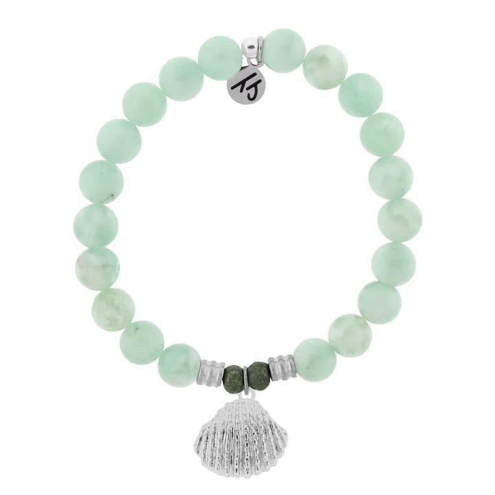 BRACELETS - Green Angelite Bracelet With Seashell Sterling Silver Charm
