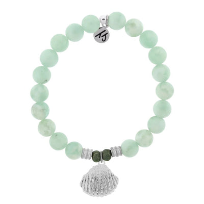 BRACELETS - Green Angelite Bracelet With Seashell Sterling Silver Charm