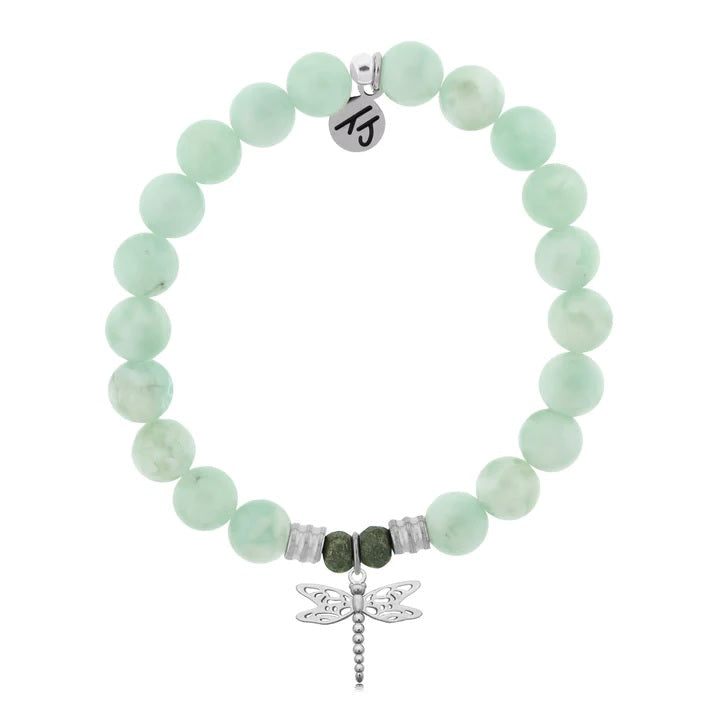 BRACELETS - Green Angelite Gemstone Bracelet With Dragonfly Sterling Silver Charm