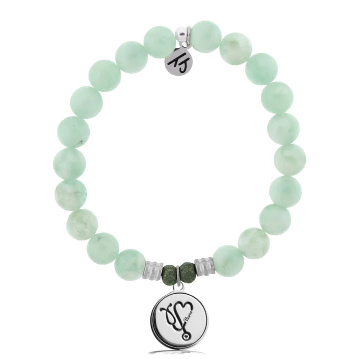 BRACELETS - Green Angelite Gemstone Bracelet With Nurse Sterling Silver Charm