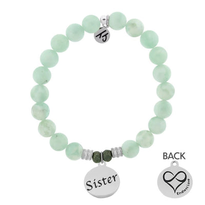 BRACELETS - Green Angelite Gemstone Bracelet With Sister Sterling Silver Charm