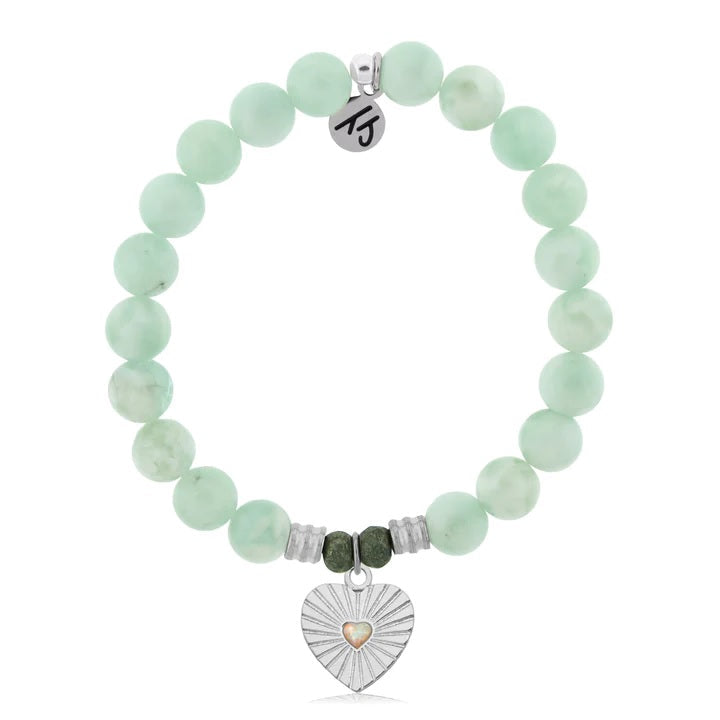 BRACELETS - Green Angelite Stone Bracelet With Heart Opal Sterling Silver Charm