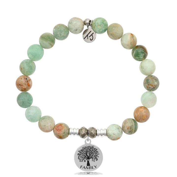 BRACELETS - Green Quartz Stone Bracelet With Family Tree Sterling Silver Charm