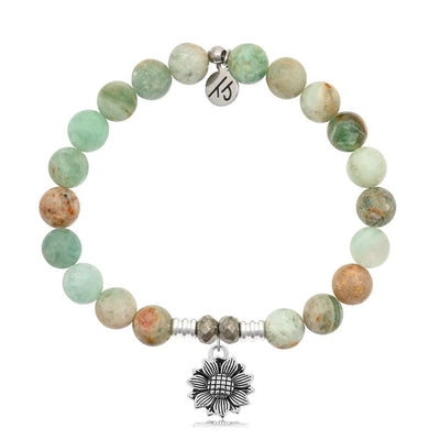 BRACELETS - Green Quartz Stone Bracelet With Sunflower Sterling Silver Charm