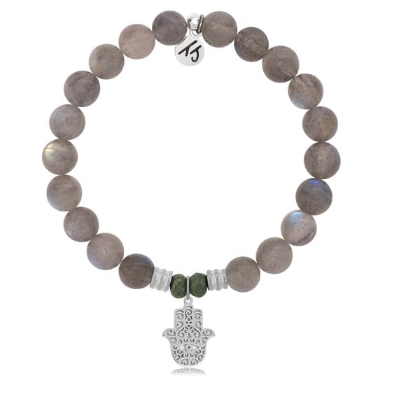 BRACELETS - Labradorite Stone Bracelet With Hamsa Sterling Silver Charm