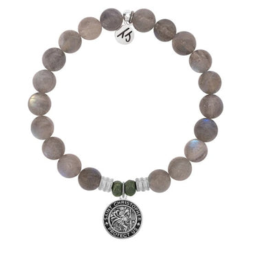 BRACELETS - Labradorite Stone Bracelet With Saint Christopher Sterling Silver Charm