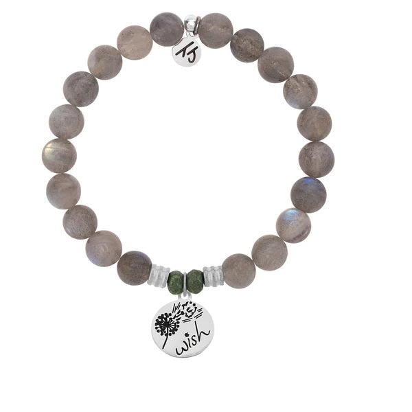 BRACELETS - Labradorite Stone Bracelet With Wish Sterling Silver Charm