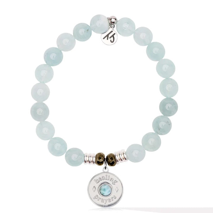 BRACELETS - Larimar Charm Collection: Blue Aquamarine Gemstone Bracelet With Larimar Healing Prayers Sterling Silver Charm