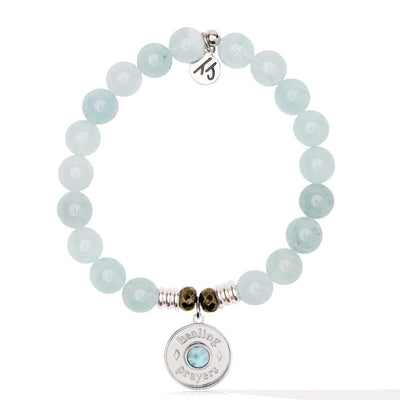 BRACELETS - Larimar Charm Collection: Blue Aquamarine Gemstone Bracelet With Larimar Healing Prayers Sterling Silver Charm