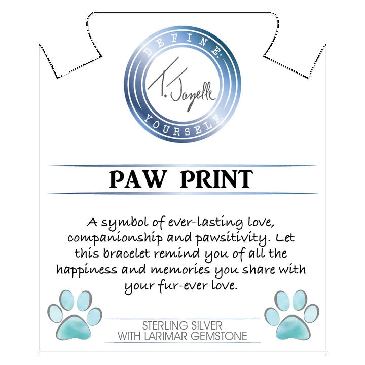 BRACELETS - Larimar Charm Collection: Blue Aquamarine Gemstone Bracelet With Larimar Paw Print Sterling Silver Charm