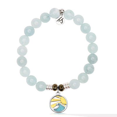 BRACELETS - Larimar Charm Collection: Blue Aquamarine Gemstone Bracelet With Larimar Rising Sun Sterling Silver Charm