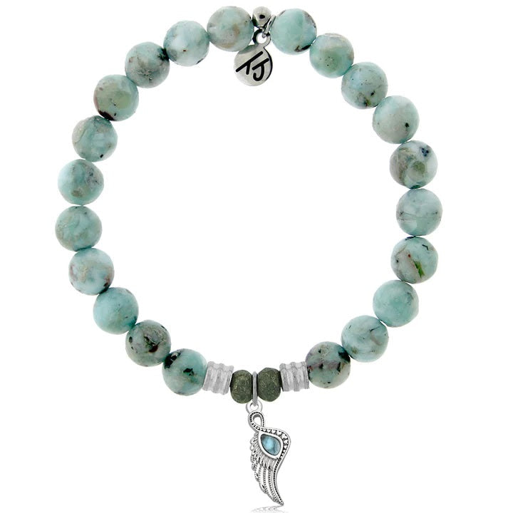 BRACELETS - Larimar Charm Collection: Larimar Gemstone Bracelet With Larimar Angel Blessings Sterling Silver Charm