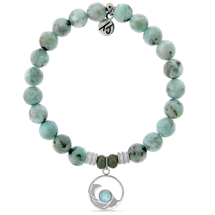BRACELETS - Larimar Charm Collection: Larimar Gemstone Bracelet With Larimar Wave Sterling Silver Charm