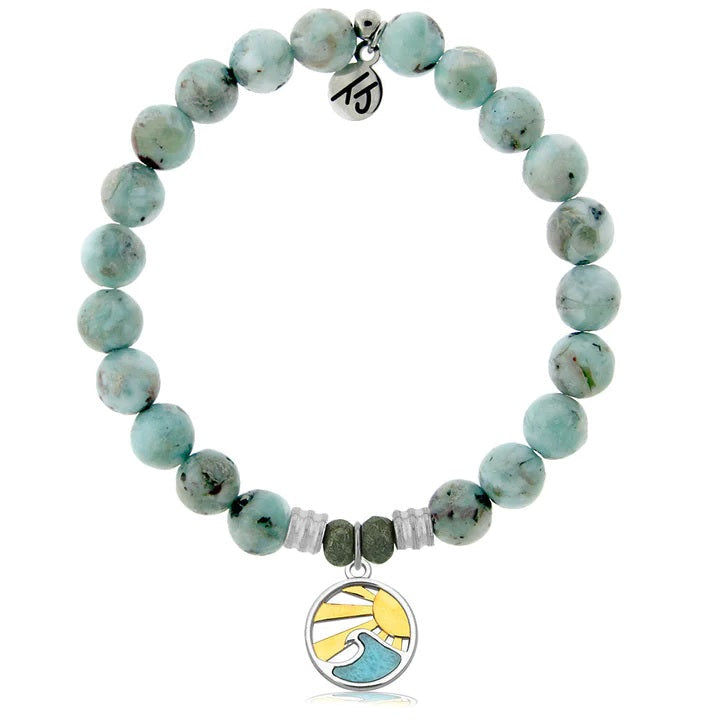 BRACELETS - Larimar Charm Collection: Larimar Stone Bracelet With Larimar Ocean Love Rising Sun Sterling Silver Charm