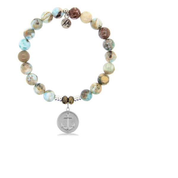 BRACELETS - Larimar Stone Bracelet With Anchor Sterling Silver Charm