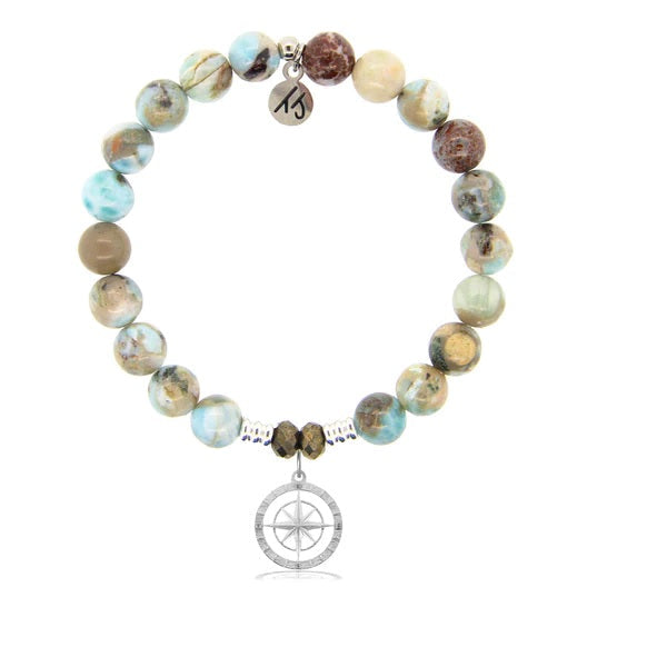 BRACELETS - Larimar Stone Bracelet With Compass Rose Sterling Silver Charm