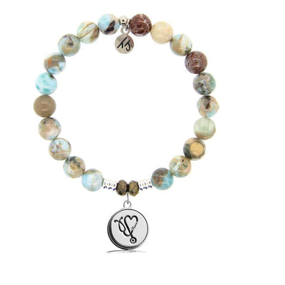 BRACELETS - Larimar Stone Bracelet With Nurse Sterling Silver Charm