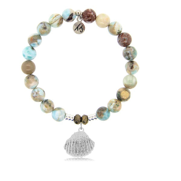 BRACELETS - Larimar Stone Bracelet With Seashell Sterling Silver Charm