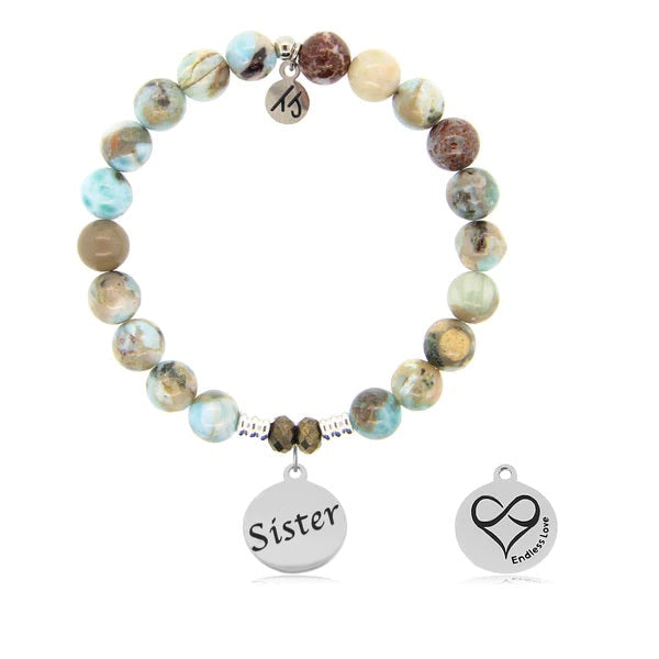 BRACELETS - Larimar Stone Bracelet With Sister Sterling Silver Charm