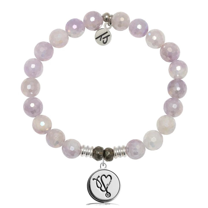 BRACELETS - Mauve Jade Gemstone Bracelet With Nurse Sterling Silver Charm