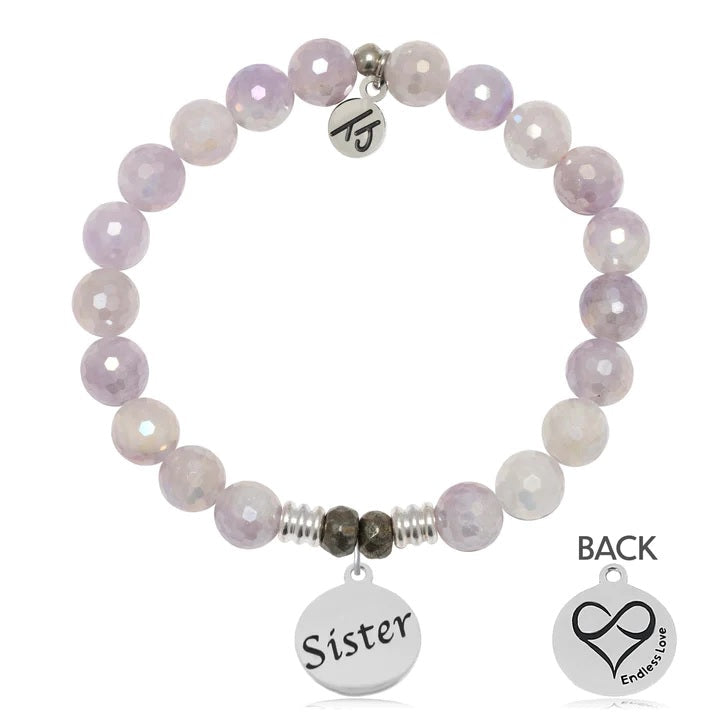 BRACELETS - Mauve Jade Gemstone Bracelet With Sister Sterling Silver Charm