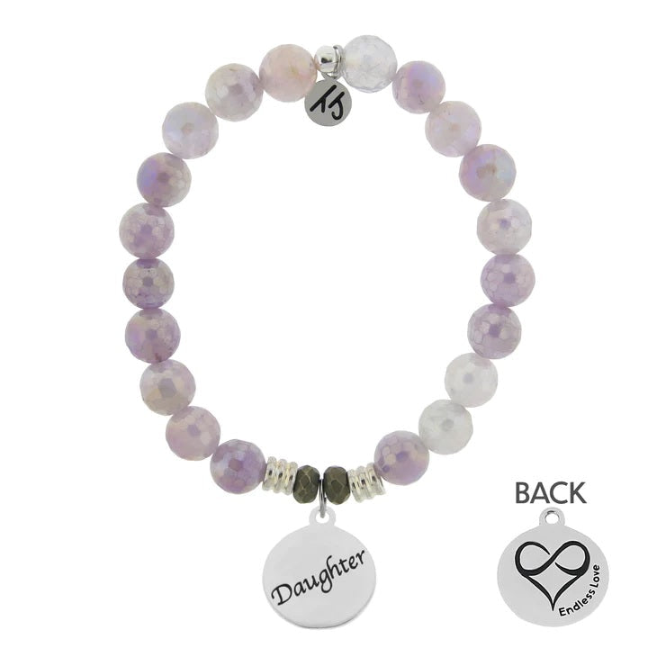BRACELETS - Mauve Jade Stone Bracelet With Daughter Sterling Silver Charm