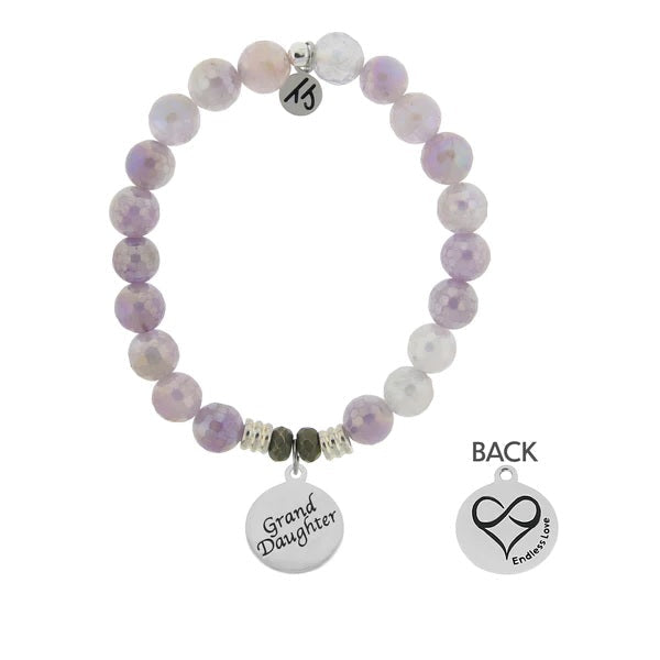 BRACELETS - Mauve Jade Stone Bracelet With Granddaughter Sterling Silver Charm