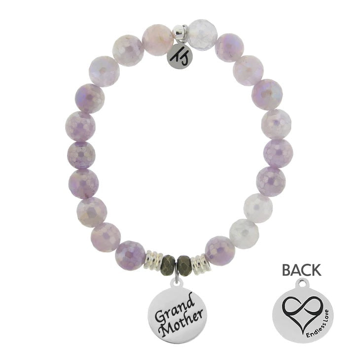 BRACELETS - Mauve Jade Stone Bracelet With Grandmother Sterling Silver Charm
