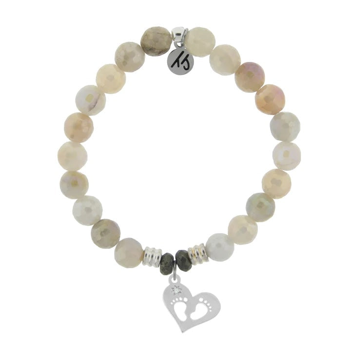 BRACELETS - Moonstone Stone Bracelet With Baby Feet Sterling Silver Charm