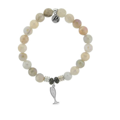 BRACELETS - Moonstone Stone Bracelet With Cheers Sterling Silver Charm