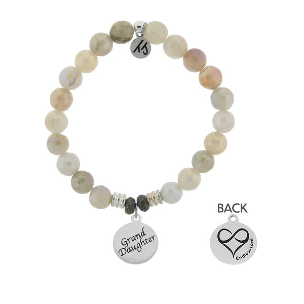 BRACELETS - Moonstone Stone Bracelet With Granddaughter Sterling Silver Charm