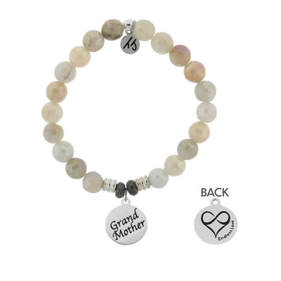 BRACELETS - Moonstone Stone Bracelet With Grandmother Sterling Silver Charm