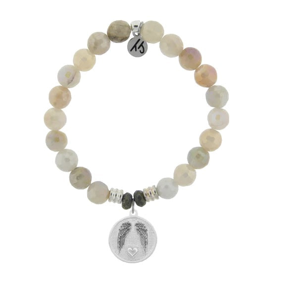 BRACELETS - Moonstone Stone Bracelet With Guardian Sterling Silver Charm