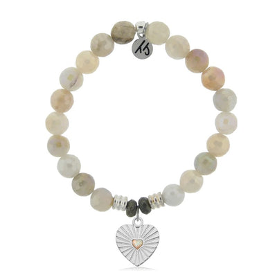 BRACELETS - Moonstone Stone Bracelet With Heart Opal Sterling Silver Charm