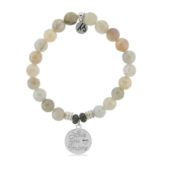BRACELETS - Moonstone Stone Bracelet With Love You More Sterling Silver Charm