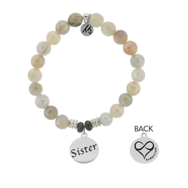 BRACELETS - Moonstone Stone Bracelet With Sister Sterling Silver Charm