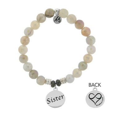 BRACELETS - Moonstone Stone Bracelet With Sister Sterling Silver Charm